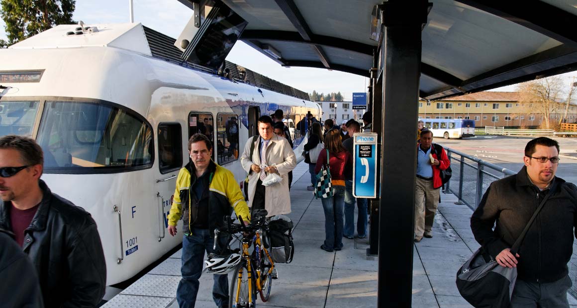 Commuters exiting WES