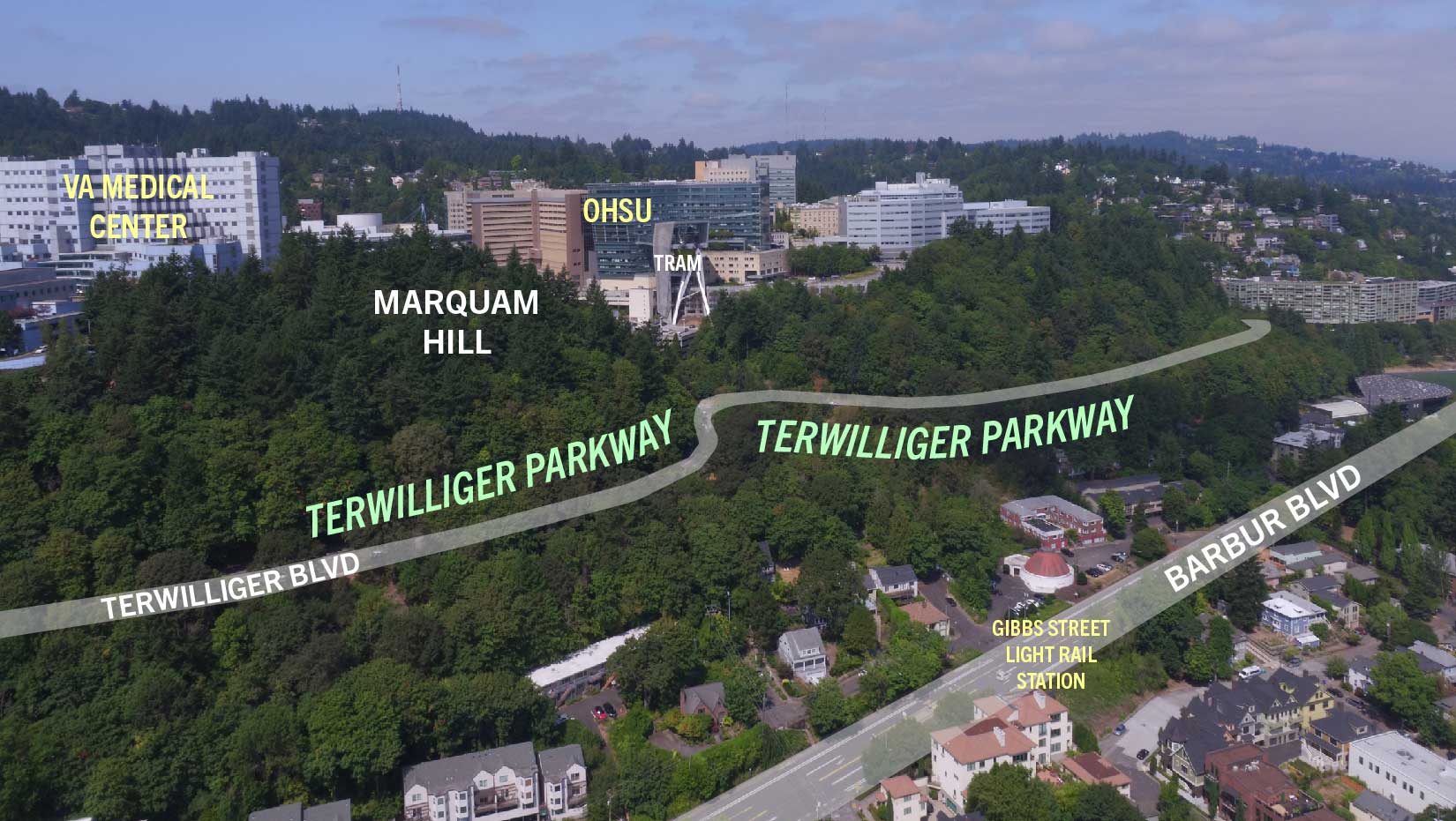 bird's eye view of Marquam Hill